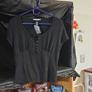 Bisou Bisou Black Lace-Up Crop Top